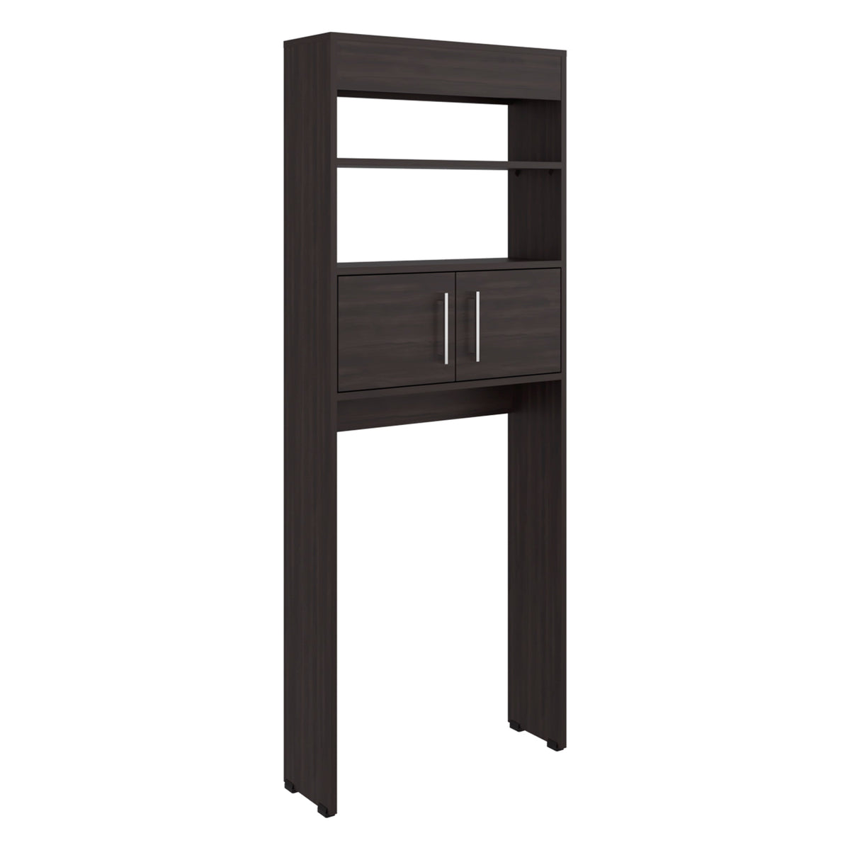 Over-the Toilet Compact Bathroom Cabinet with 2 Open Display Shelves and 2-Door Cabinet, Dark Walnut