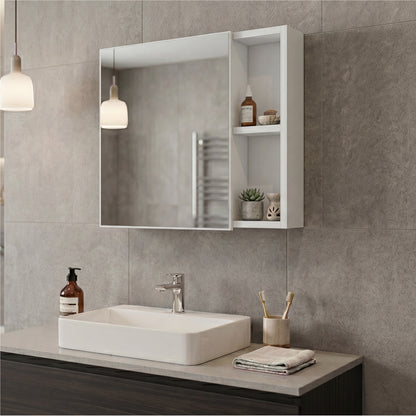 Oman Medicine Cabinet with Mirrored Single Door, Three Interior Shelves, Dual External Display Shelves and Spacious Top Surface for Organized Bathroom Storage, Daily Essentials Access