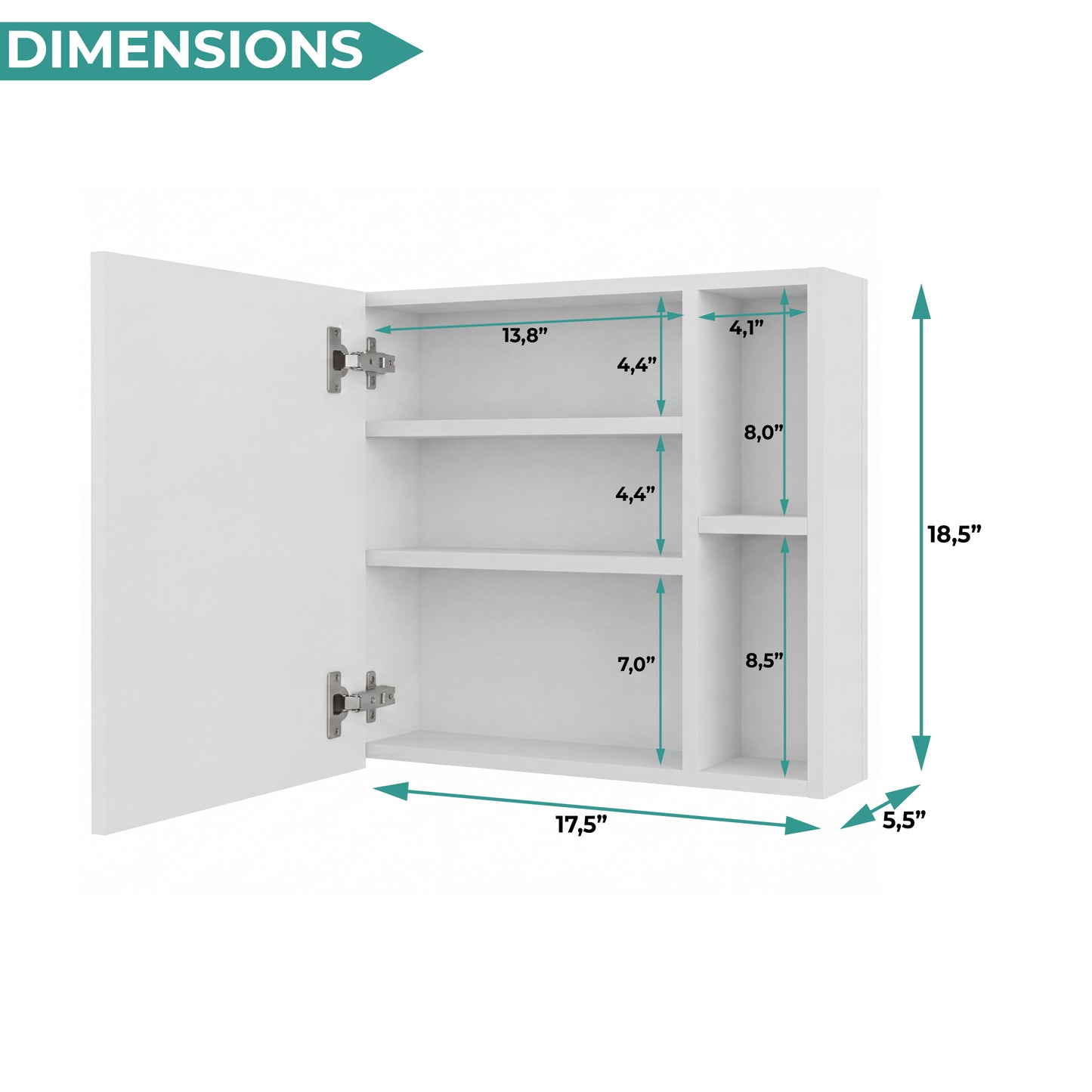 Oman Medicine Cabinet with Mirrored Single Door, Three Interior Shelves, Dual External Display Shelves and Spacious Top Surface for Organized Bathroom Storage, Daily Essentials Access