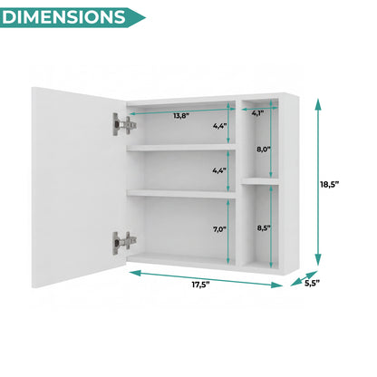 Oman Medicine Cabinet with Mirrored Single Door, Three Interior Shelves, Dual External Display Shelves and Spacious Top Surface for Organized Bathroom Storage, Daily Essentials Access