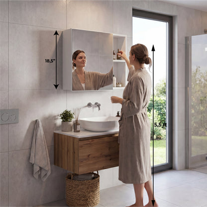 Oman Medicine Cabinet with Mirrored Single Door, Three Interior Shelves, Dual External Display Shelves and Spacious Top Surface for Organized Bathroom Storage, Daily Essentials Access