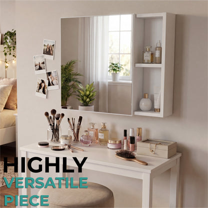 Oman Medicine Cabinet with Mirrored Single Door, Three Interior Shelves, Dual External Display Shelves and Spacious Top Surface for Organized Bathroom Storage, Daily Essentials Access