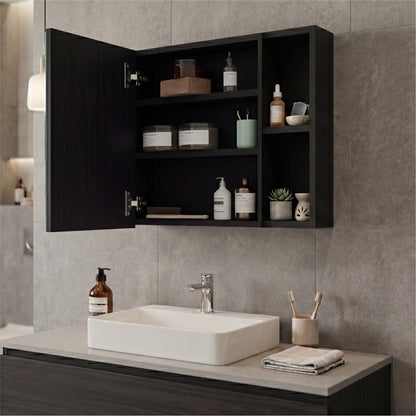 Oman Medicine Cabinet with Mirrored Single Door, Three Interior Shelves, Dual External Display Shelves and Spacious Top Surface for Organized Bathroom Storage, Daily Essentials Access