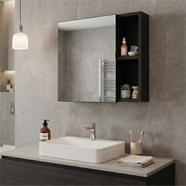 Oman Medicine Cabinet with Mirrored Single Door, Three Interior Shelves, Dual External Display Shelves and Spacious Top Surface for Organized Bathroom Storage, Daily Essentials Access