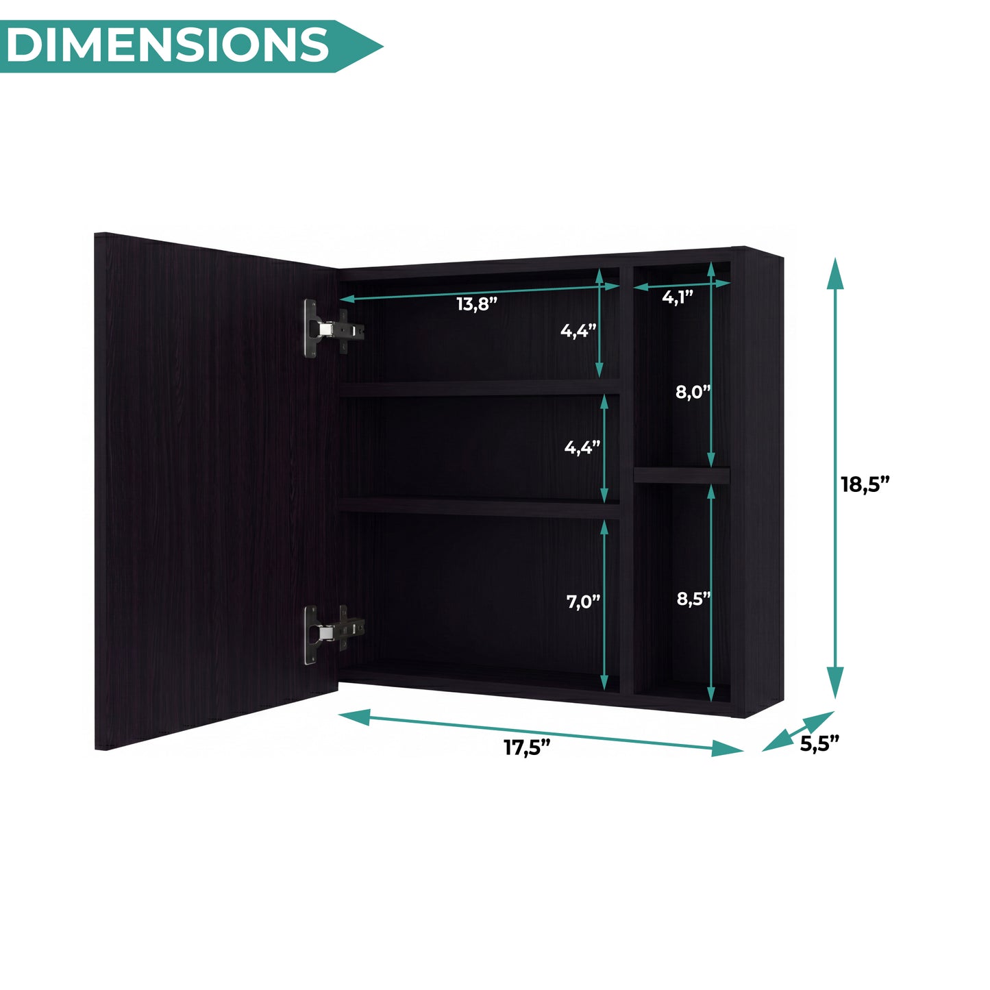 Oman Medicine Cabinet with Mirrored Single Door, Three Interior Shelves, Dual External Display Shelves and Spacious Top Surface for Organized Bathroom Storage, Daily Essentials Access