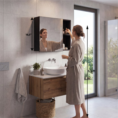 Oman Medicine Cabinet with Mirrored Single Door, Three Interior Shelves, Dual External Display Shelves and Spacious Top Surface for Organized Bathroom Storage, Daily Essentials Access