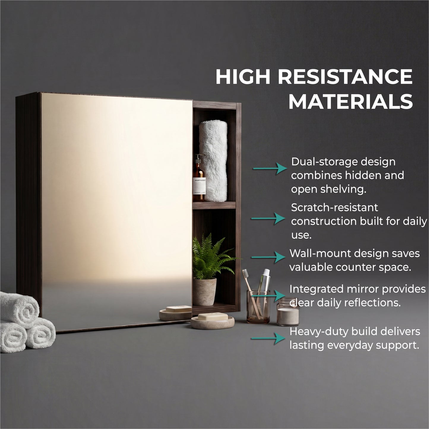 Oman Medicine Cabinet with Mirrored Single Door, Three Interior Shelves, Dual External Display Shelves and Spacious Top Surface for Organized Bathroom Storage, Daily Essentials Access