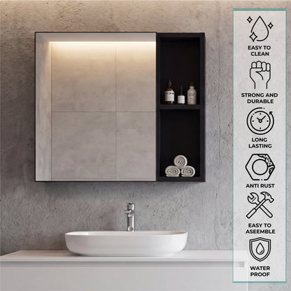 Oman Medicine Cabinet with Mirrored Single Door, Three Interior Shelves, Dual External Display Shelves and Spacious Top Surface for Organized Bathroom Storage, Daily Essentials Access