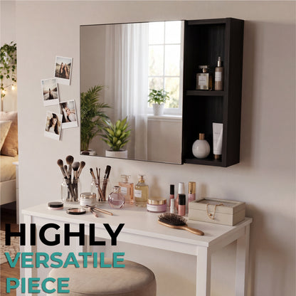 Oman Medicine Cabinet with Mirrored Single Door, Three Interior Shelves, Dual External Display Shelves and Spacious Top Surface for Organized Bathroom Storage, Daily Essentials Access
