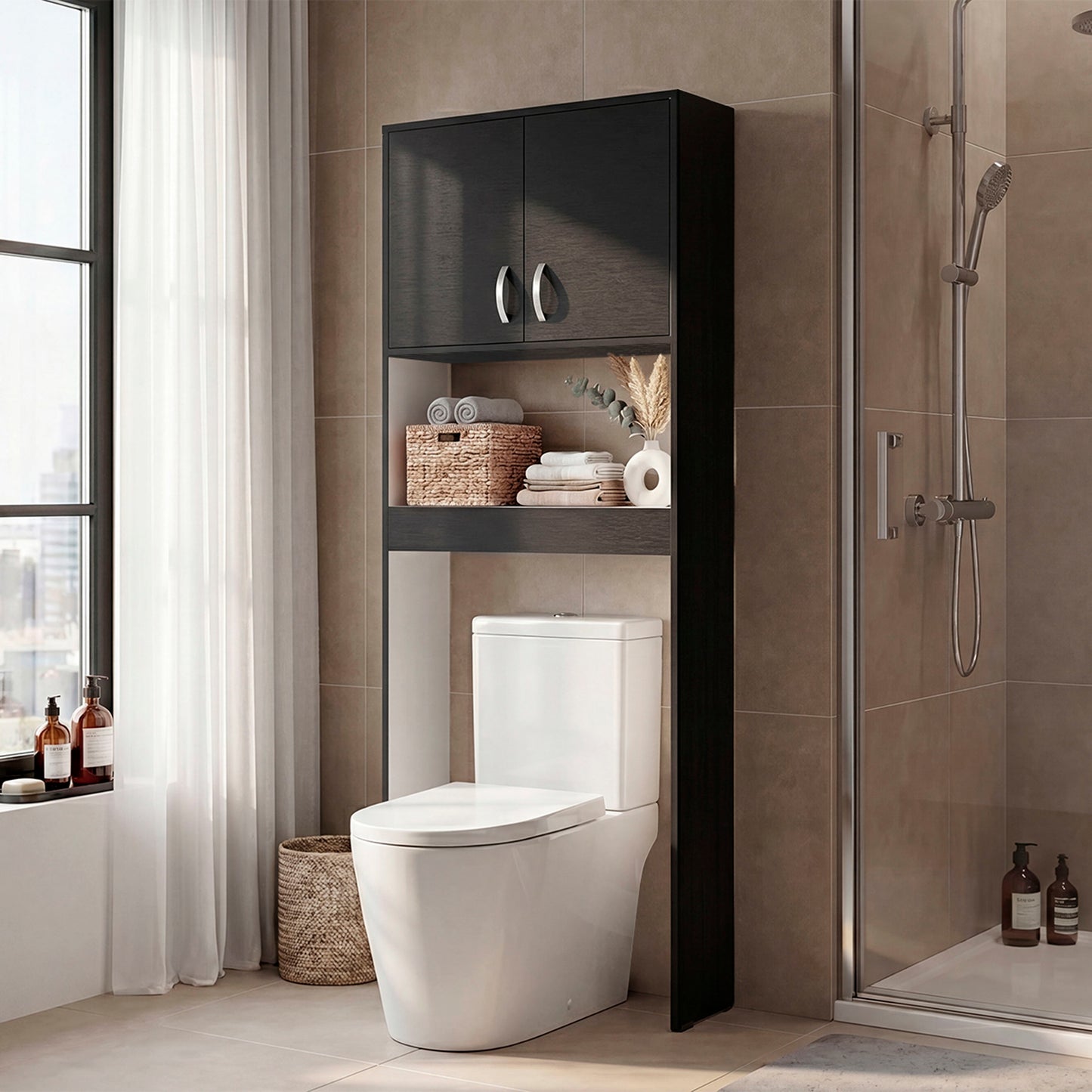 Optimizer Over-the-Toilet Bathroom Cabinet with 2-Door Compartment with 2 Interior Shelves and One Display Shelf