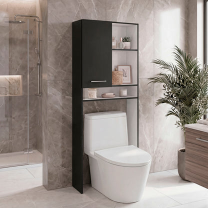 Over-the-Toilet Bathroom Storage Cabinet with One Door Cabinet and 3 Open Display Shelves