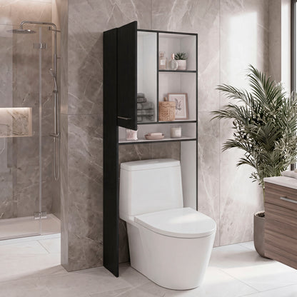 Over-the-Toilet Bathroom Storage Cabinet with One Door Cabinet and 3 Open Display Shelves