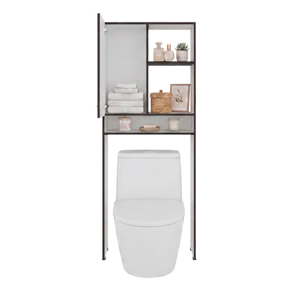 Over-the-Toilet Bathroom Storage Cabinet with One Door Cabinet and 3 Open Display Shelves