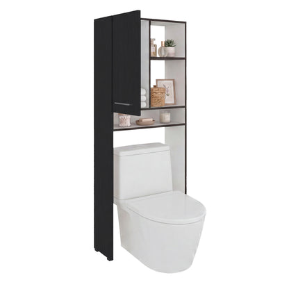 Over-the-Toilet Bathroom Storage Cabinet with One Door Cabinet and 3 Open Display Shelves