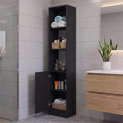 Parks Linen Bathroom Storage Cabinet with One Door and Six Shelves, Tall Freestanding Organizer for Bathroom, Living Room or Kitchen, Multi-Purpose Slim Storage Tower for Towels, Toiletries, Pantry Items and Household Organization