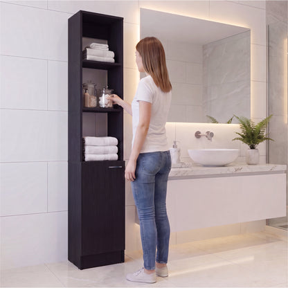 Parks Linen Bathroom Storage Cabinet with One Door and Six Shelves, Tall Freestanding Organizer for Bathroom, Living Room or Kitchen, Multi-Purpose Slim Storage Tower for Towels, Toiletries, Pantry Items and Household Organization