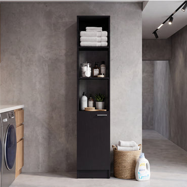 Parks Linen Bathroom Storage Cabinet with One Door and Six Shelves, Tall Freestanding Organizer for Bathroom, Living Room or Kitchen, Multi-Purpose Slim Storage Tower for Towels, Toiletries, Pantry Items and Household Organization