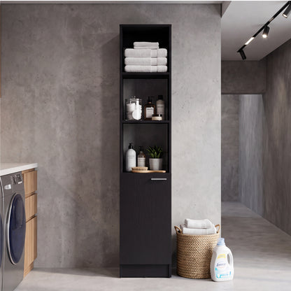 Parks Linen Bathroom Storage Cabinet with One Door and Six Shelves, Tall Freestanding Organizer for Bathroom, Living Room or Kitchen, Multi-Purpose Slim Storage Tower for Towels, Toiletries, Pantry Items and Household Organization