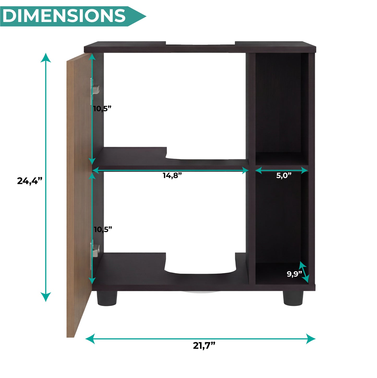 Pascuale Two Side Shelves Under Sink Cabinet with One Door, Cut-Out Back, Compact 22” Freestanding Bathroom Storage, Minimalist Design for Small Spaces, Ideal for Guest Bathrooms or Powder Rooms