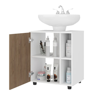 Pascuale Two Side Shelves Under Sink Cabinet with One Door, Cut-Out Back, Compact 22” Freestanding Bathroom Storage, Minimalist Design for Small Spaces, Ideal for Guest Bathrooms or Powder Rooms