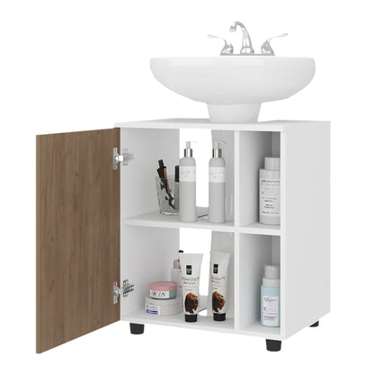 Pascuale Two Side Shelves Under Sink Cabinet with One Door, Cut-Out Back, Compact 22” Freestanding Bathroom Storage, Minimalist Design for Small Spaces, Ideal for Guest Bathrooms or Powder Rooms