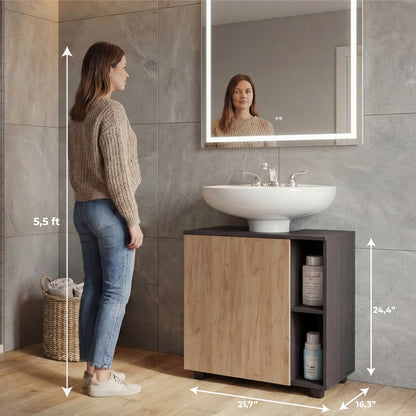 Pascuale Two Side Shelves Under Sink Cabinet with One Door, Cut-Out Back, Compact 22” Freestanding Bathroom Storage, Minimalist Design for Small Spaces, Ideal for Guest Bathrooms or Powder Rooms