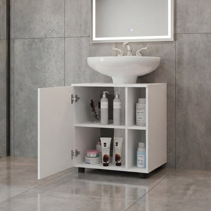 Pascuale Two Side Shelves Under Sink Cabinet with One Door, Cut-Out Back, Compact 22” Freestanding Bathroom Storage, Minimalist Design for Small Spaces, Ideal for Guest Bathrooms or Powder Rooms