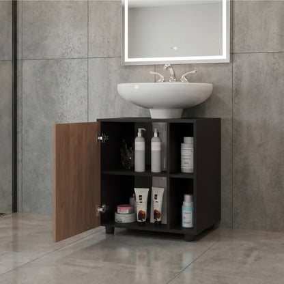 Pascuale Two Side Shelves Under Sink Cabinet with One Door, Cut-Out Back, Compact 22” Freestanding Bathroom Storage, Minimalist Design for Small Spaces, Ideal for Guest Bathrooms or Powder Rooms