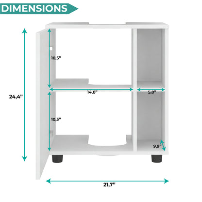 Pascuale Two Side Shelves Under Sink Cabinet with One Door, Cut-Out Back, Compact 22” Freestanding Bathroom Storage, Minimalist Design for Small Spaces, Ideal for Guest Bathrooms or Powder Rooms