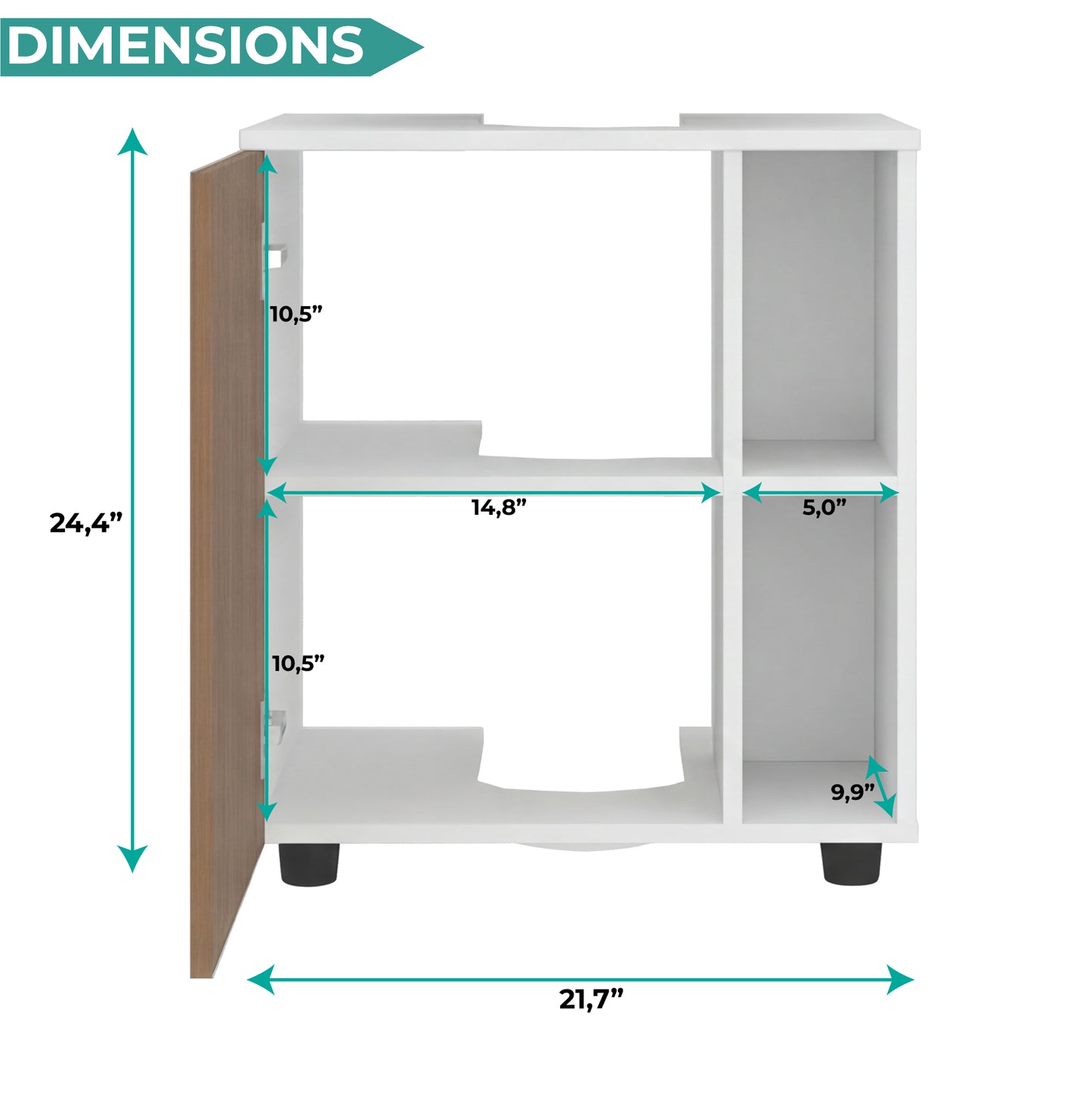 Pascuale Two Side Shelves Under Sink Cabinet with One Door, Cut-Out Back, Compact 22” Freestanding Bathroom Storage, Minimalist Design for Small Spaces, Ideal for Guest Bathrooms or Powder Rooms