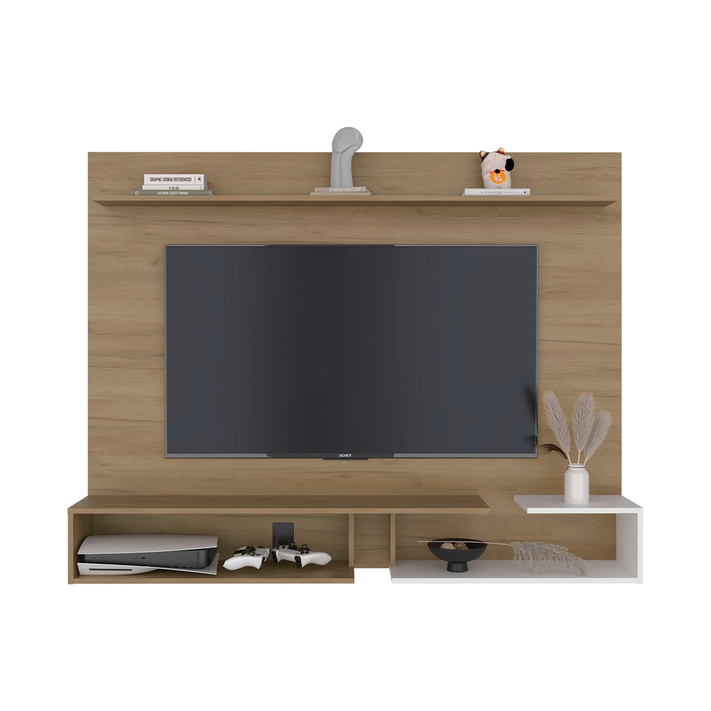 Desa 65" TV Stand with 5 Open Shelves, Modern Media Console for Living Room Entertainment Storage