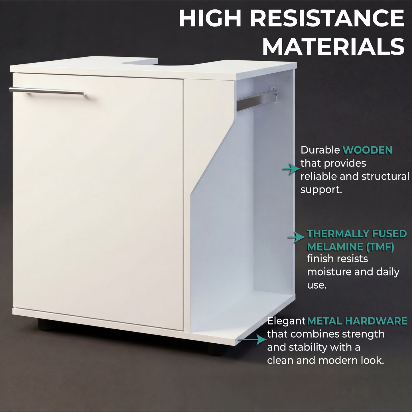 Phillips Under Sink Cabinet with Double Doors, Wide Freestanding Storage Unit with Open Back for Plumbing Access, Concealed Storage for Bathroom or Laundry Room Essentials, Modern Design