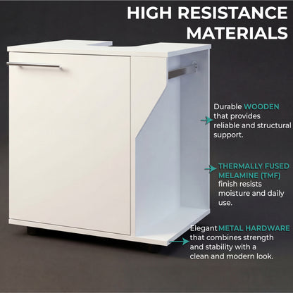 Phillips Under Sink Cabinet with Double Doors, Wide Freestanding Storage Unit with Open Back for Plumbing Access, Concealed Storage for Bathroom or Laundry Room Essentials, Modern Design