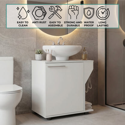 Phillips Under Sink Cabinet with Double Doors, Wide Freestanding Storage Unit with Open Back for Plumbing Access, Concealed Storage for Bathroom or Laundry Room Essentials, Modern Design