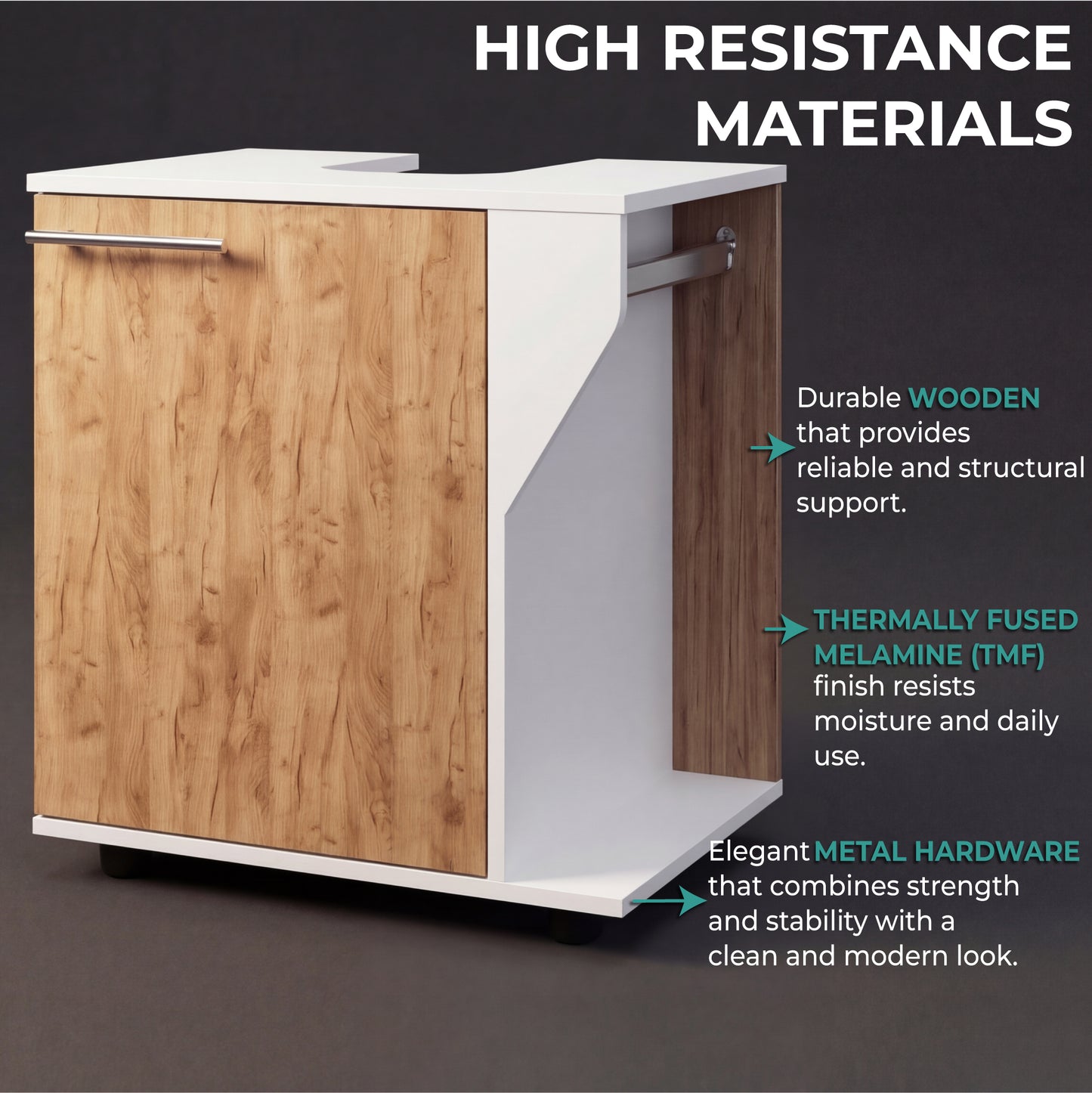 Phillips Under Sink Cabinet with Double Doors, Wide Freestanding Storage Unit with Open Back for Plumbing Access, Concealed Storage for Bathroom or Laundry Room Essentials, Modern Design