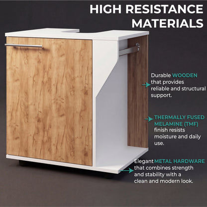 Phillips Under Sink Cabinet with Double Doors, Wide Freestanding Storage Unit with Open Back for Plumbing Access, Concealed Storage for Bathroom or Laundry Room Essentials, Modern Design