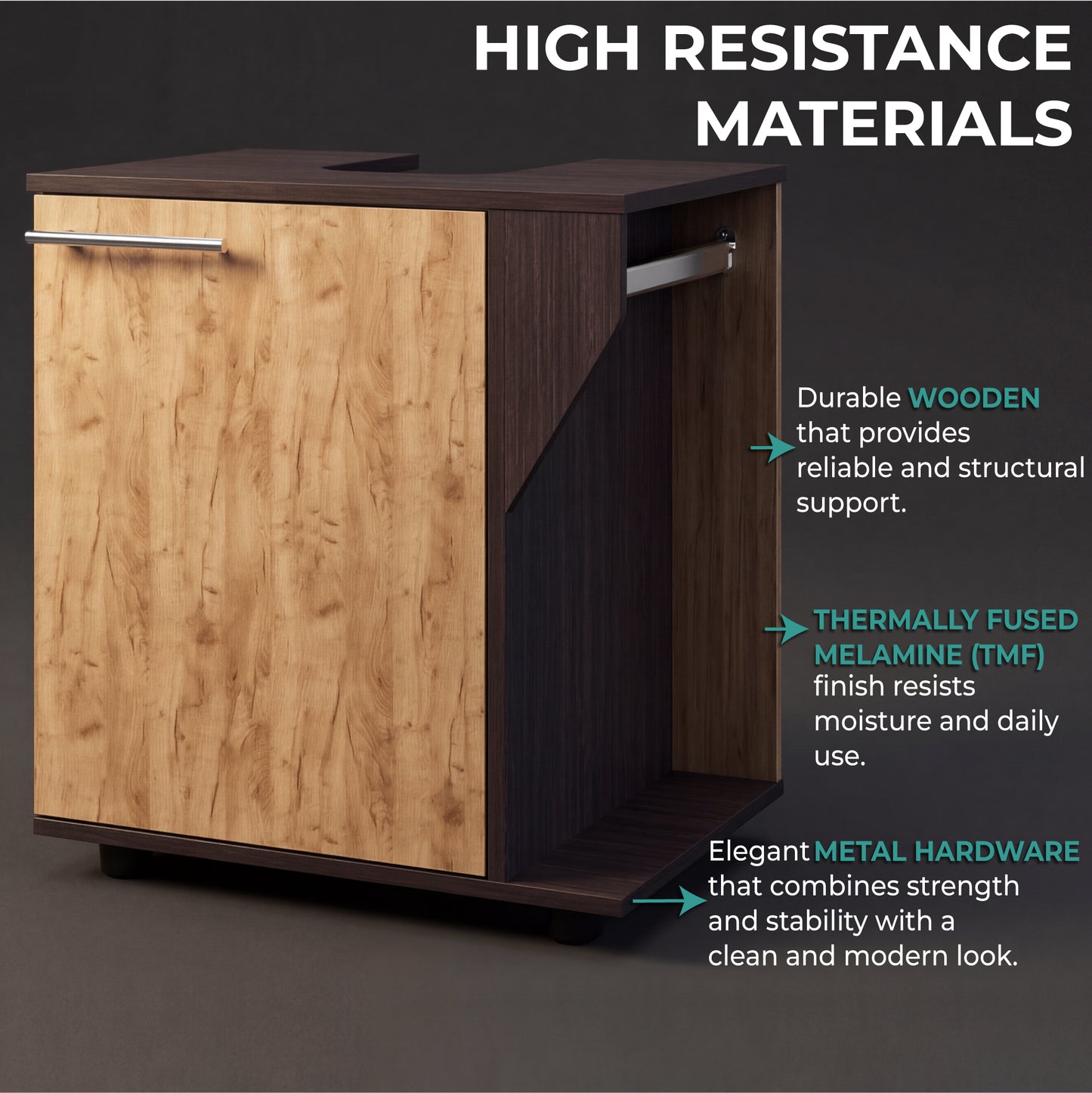 Phillips Under Sink Cabinet with Double Doors, Wide Freestanding Storage Unit with Open Back for Plumbing Access, Concealed Storage for Bathroom or Laundry Room Essentials, Modern Design