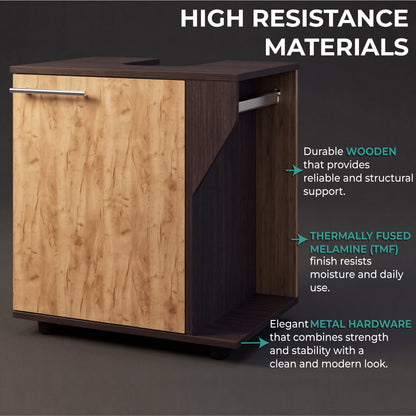 Phillips Under Sink Cabinet with Double Doors, Wide Freestanding Storage Unit with Open Back for Plumbing Access, Concealed Storage for Bathroom or Laundry Room Essentials, Modern Design