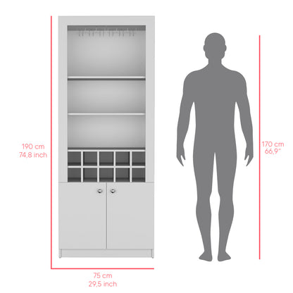 Nero Tall Bar Cabinet 4-Tier Modern Bar Cabinet with Glass Holder Stemware Rack, Wine Cabinet, Liquor Cabinet, 10 Bottle Cubbies and 4 Shelves.