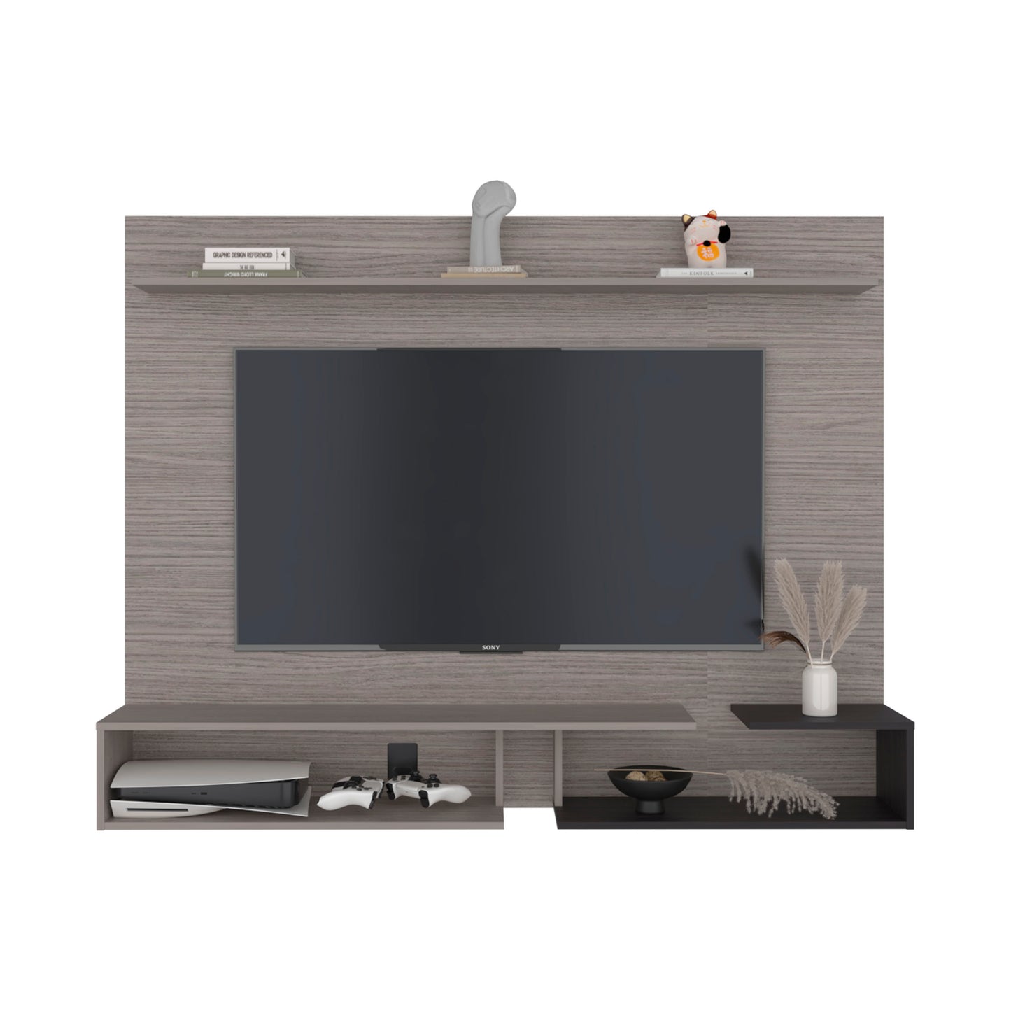 Desa 65" TV Stand with 5 Open Shelves, Modern Media Console for Living Room Entertainment Storage