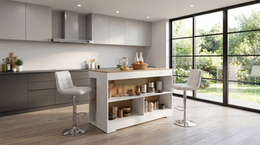 Cuenca Dining Counter Table, Freestanding Structure with 3 Open Storage Shelves and Wide Dining Countertop Space for Kitchen or Dining Rooms