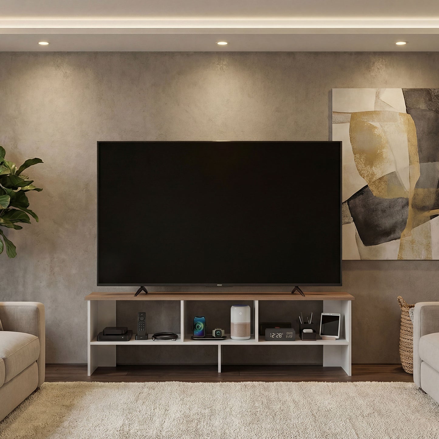 Belga 65" TV Stand with 4 Open Shelves, Modern Media Console for Living Room Entertainment Storage
