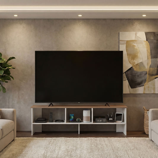 Belga 65" TV Stand with 4 Open Shelves, Modern Media Console for Living Room Entertainment Storage