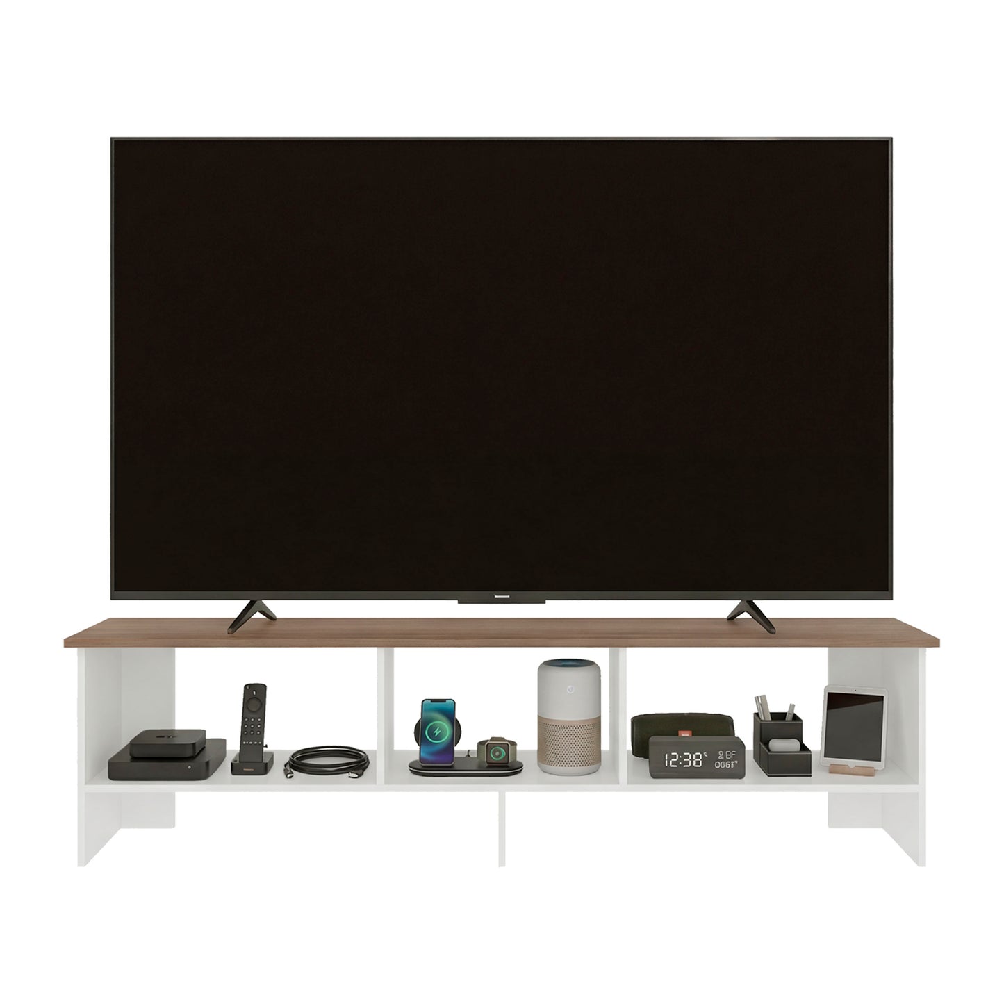 Belga 65" TV Stand with 4 Open Shelves, Modern Media Console for Living Room Entertainment Storage