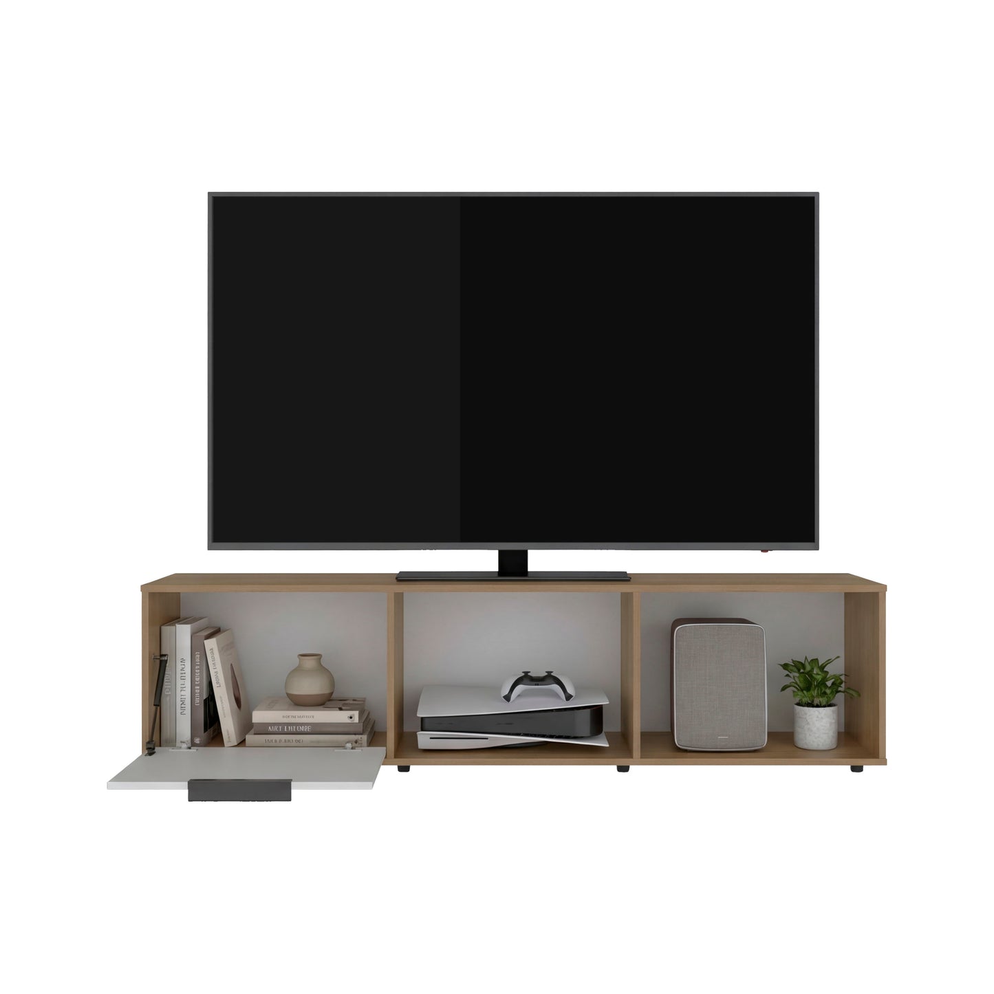 Dorne 65" TV Stand with 4 Open Shelves, 1 Drawer, Modern Media Console for Living Room Entertainment Storage