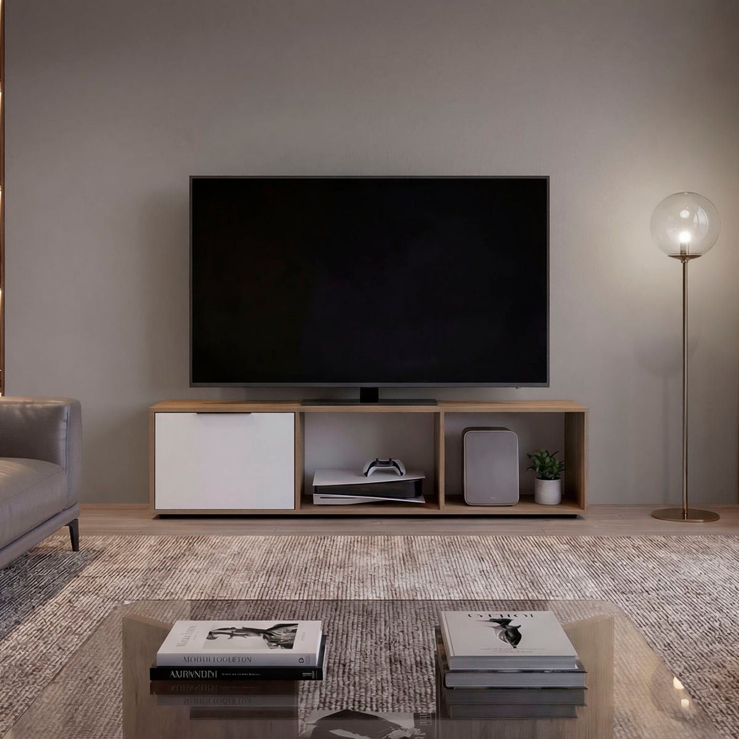Dorne 65" TV Stand with 4 Open Shelves, 1 Drawer, Modern Media Console for Living Room Entertainment Storage