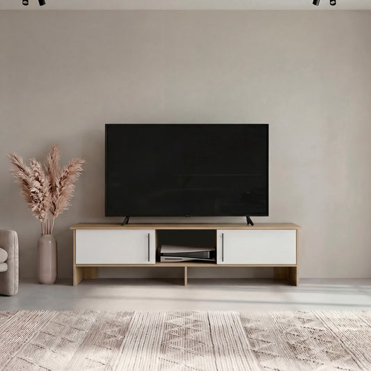 Dago 65" TV Stand with 4 Open Shelves, 2 Doors, Modern Media Console for Living Room Entertainment Storage