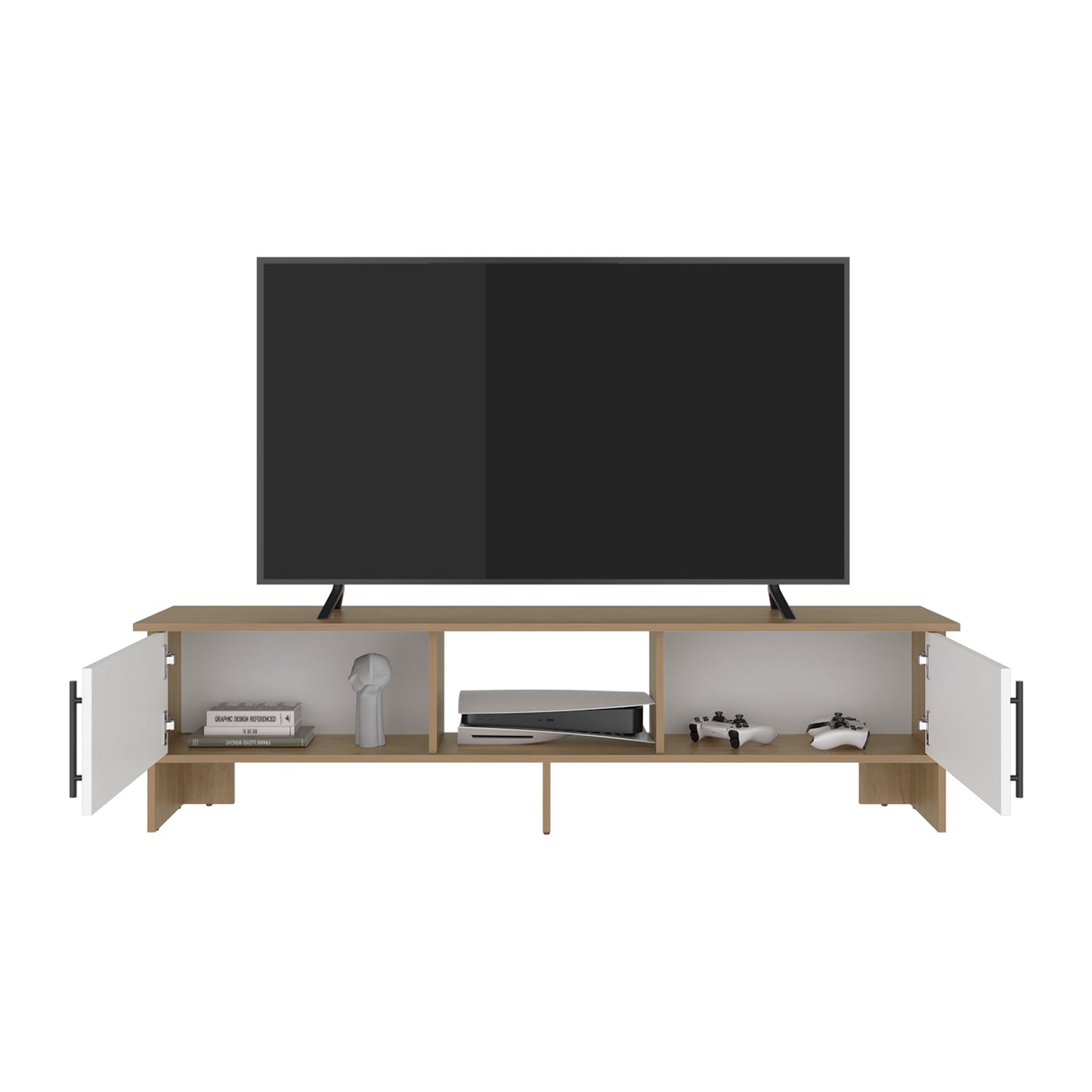 Dago 65" TV Stand with 4 Open Shelves, 2 Doors, Modern Media Console for Living Room Entertainment Storage