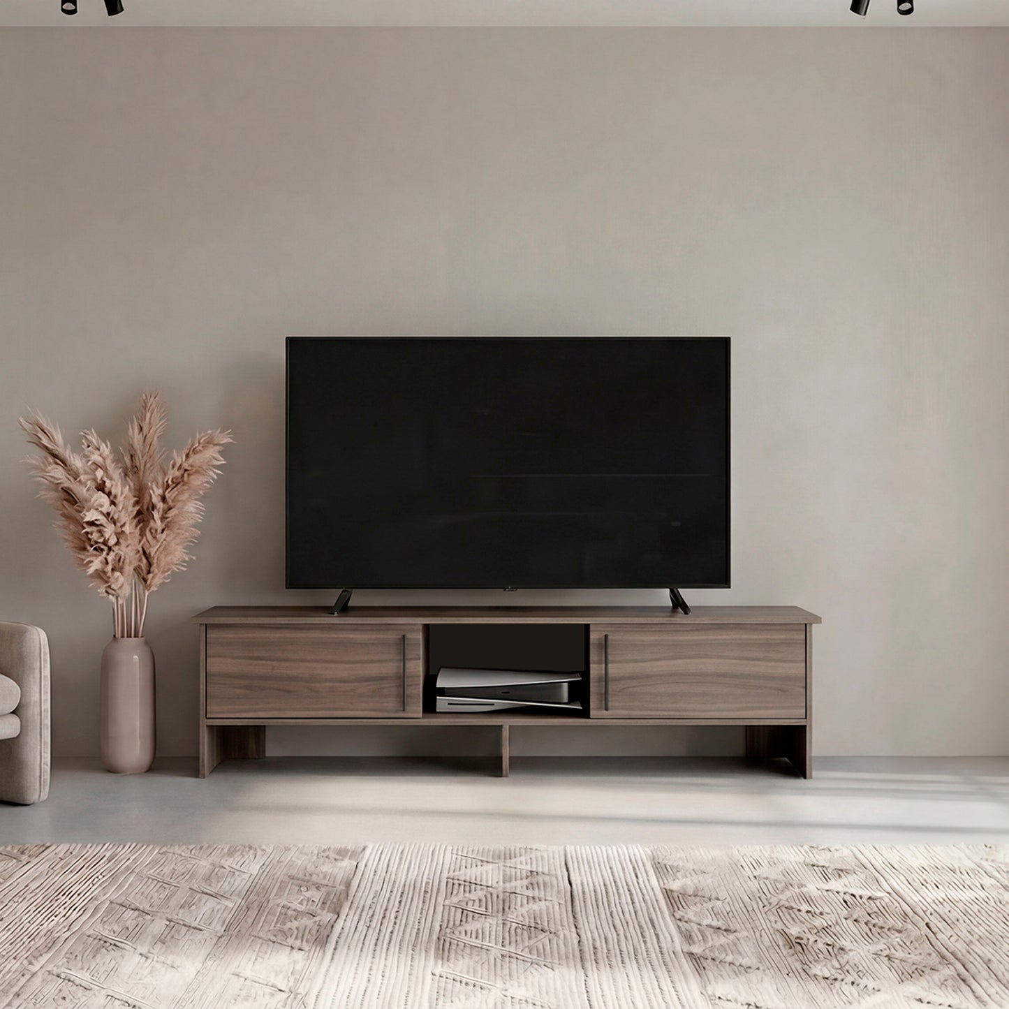Dago 65" TV Stand with 4 Open Shelves, 2 Doors, Modern Media Console for Living Room Entertainment Storage