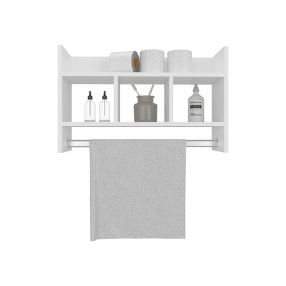 Starke Bathroom Wall Shelf with Towel Bar, Compact Storage With A Wide Upper Shelf, Three Comapct Middle Shelves and Towel Holder for Bathroom Organizer
